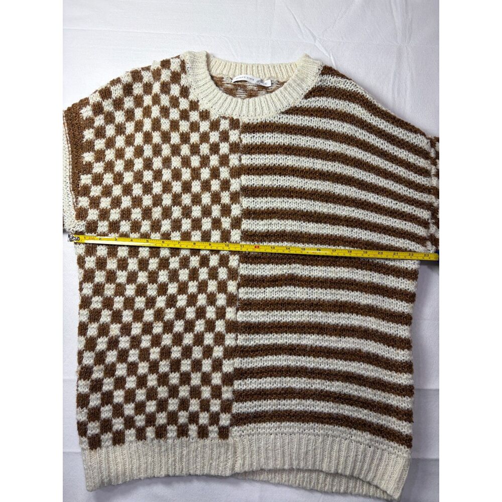 Altar'd State Checkered Striped Colorblock Knit Oversized Sweater Brown Large - Picture 6 of 6